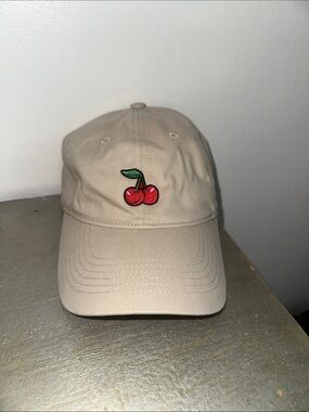 Tan Baseball Cap Cherry Embroidered